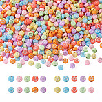 Opaque Acrylic Beads, Metal Enlaced, Flat Round with Star & Flower & Moon & Heart, Silver Plated, 7x4mm, Hole: 1.5mm, 1000pcs/box(MACR-CW0001-06)