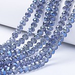 Electroplate Transparent Glass Beads Strands, Full Rainbow Plated, Faceted, Rondelle, Royal Blue, 8x6mm, Hole: 1mm, about 65~68pcs/strand, 15.7~16.1 inch(40~41cm)(EGLA-A034-T8mm-Y04)