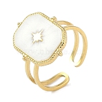 Ion Plating(IP) 304 Stainless Steel Enamel Rectangle with Star Cuff Finger Rings, Open Rings for Women, Real 18K Gold Plated, Adjustable(RJEW-L107-063G-01)