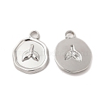 Non-Tarnish 304 Stainless Steel Pendants, Flat Round with Fishtail Charm, Stainless Steel Color, 16.5x13x2mm, Hole: 2mm(STAS-I671-09P)