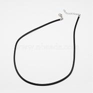 Round Leather Cord Necklaces Making, with 304 Stainless Steel Lobster Claw Clasps and Extender Chain, Black, 18 inch, 3mm(MAK-I005-3mm)