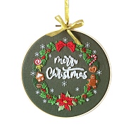 Christmas Themed DIY Embroidery Sets, Including Imitation Bamboo Embroidery Frame, Iron Pins, Embroidered Cloth, Cotton Colorful Embroidery Threads, Word, 30x30x0.05cm(DIY-P021-B01)