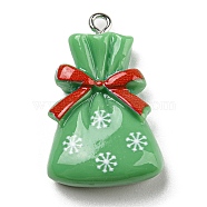 Opaque Resin Pendants, Christmas Charms with Platinum Plated Iron Loops, Green, Bag, 29.5x19x8mm, Hole: 2mm(CRES-D010-01E-01)