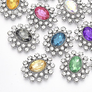 Antique Silver Plated Alloy Cabochons, with Resin Rhinestone and Crystal Glass Rhinestone, Faceted, Oval, Mixed Color, 27.5x24.5x7mm(RB-S066-05AS)