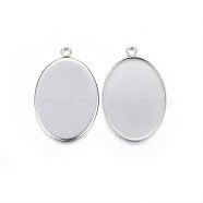 304 Stainless Steel Pendant Cabochon Settings, Plain Edge Bezel Cups, Oval, Stainless Steel Color, 34x22.5x1.5mm, Hole: 2.5mm, Tray: 30x22mm(STAS-P210-02P)