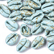 Spray Painted Natural Cowrie Shell Beads, Drawbench, No Hole/Undrilled, Light Cyan, 18~21x12~15x7mm(X-SSHEL-R047-03-A04)