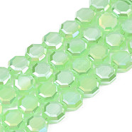Electroplate Glass Beads Strands, Imitation Jade Beads, AB Color Plated, Faceted, Octagon, Light Green, 7~8x7~8x4mm, Hole: 1.2mm, about 72pcs/strand, 20.47 inch(52cm)(EGLA-N002-27-E06)