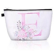 Flower & Letter Pattern Polyester Cosmetic Zipper Pouches, Clutch Bag, Toilet Bag for Women, White, Letter E, 21.2x15.2x0.3cm(ABAG-TAC0035-03E)