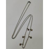 304 Stainless Steel Charm Necklaces, with Cable Chains and Lobster Claw Clasps, Star, Stainless Steel Color, 28.3 inch(72cm)(NJEW-PH01384)