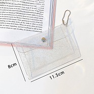 PVC Glitter Card Purse Keychain, with Ball Chains and Snap Button, Card Bag, Clear, 80x115mm(ZXFQ-PW0001-092A-03)