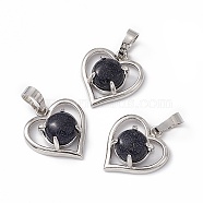 Synthetic Blue Goldstone Pendants, Heart Charms, with Platinum Tone Brass Findings, Cadmium Free & Nickel Free & Lead Free, 21.5x19.5x7.5~8mm, Hole: 7.5x5mm(G-P484-04P-08)