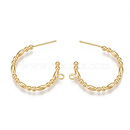 Brass Stud Earring Findings, Half Hoop Earrings, with Loop, Nickel Free, Real 18K Gold Plated, 25x25x2.5mm, Hole: 1.5mm, Pin: 0.8mm(KK-T038-228G)