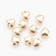 Brass Charms, Nickel Free, Real 18K Gold Plated, Heart, 9x7x3mm, Hole: 1mm(X-KK-S333-06G)