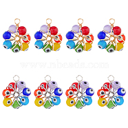 8Pcs 2 Style 7 Chakra Handmade Evil Eye Lampwork Pendants, Copper Wire Wrapped Charms, Mixed Color, 29.5x25x10mm, Hole: 2.8mm, 4pcs/style(FIND-FH0007-74)