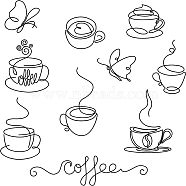 PVC Wall Stickers, for Wall Decoration, Coffee Cup & Butterfly Pattern & Word coffee, Black, 290x900mm(DIY-WH0228-332)