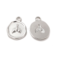 304 Stainless Steel Pendants, Flat Round with Fishtail Charm, Stainless Steel Color, 16.5x13x2mm, Hole: 2mm(STAS-I671-09P)