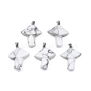 Natural Howlite Pendants, with Stainless Steel Snap On Bails, Mushroom, Stainless Steel Color, 27.5~28.5x23~25x9.5~10.5mm, Hole: 3x5mm(G-R480-02P)