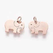304 Stainless Steel Pendants, Elephant, Rose Gold, 11x14x1mm, Hole: 3mm(STAS-Q201-T463R)