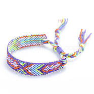 Polyester-cotton Braided Rhombus Pattern Cord Bracelet, Ethnic Tribal Adjustable Brazilian Bracelet for Women, Medium Purple, 5-7/8~11 inch(15~28cm)(FIND-PW0013-001A-03)