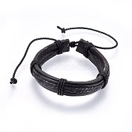 Leather Cord Bracelets, with Waxed Cord, Black, 2 inch(5cm)~3-1/8 inch(8cm)(BJEW-F347-09B)