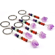 Chakra Gemstone Keychains, Nuggets Amethyst Key Rings, Platinum, 10cm(DJEW-PW0009-046)