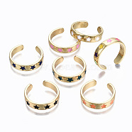 Brass Enamel Cuff Rings, Open Rings, Cadmium Free & Nickel Free & Lead Free, Star, Golden, Mixed Color, US Size 6 3/4(17.1mm)(RJEW-S045-075-NR)