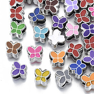 UV Plating Acrylic European Beads, with Enamel, Large Hole Beads, Mixed Color, Butterfly, Platinum, 10x11x8mm, Hole: 5mm(OACR-N010-006P)