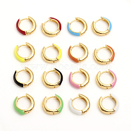 Brass Enamel Huggie Hoop Earrings, Ring, Golden, Mixed Color, 14x3.5mm, Pin: 1mm(EJEW-L234-81-G)