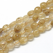 Natural Gold Rutilated Quartz Beads Strands, Oval, 6~10x4~7x4~7mm, Hole: 1mm, about 43~62pcs/strand, 15.7 inch(G-R445-6x8-31)