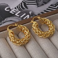 Brass Hoop Earring for Women, Twist, Real 22K Gold Plated, 29x25mm(EJEW-L288-002G)