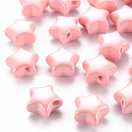 Opaque Acrylic Beads, Pearlized, Star, Pink, 20.5x21x12.5mm, Hole: 3.5mm(X-MACR-S372-02B-82)