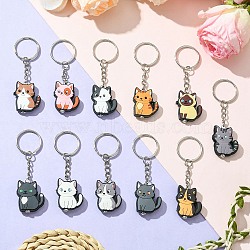 PVC Plastic Kaychians, with Iron Split Key Rings, Cat Shape, Mixed Color, 82mm, 11pcs/set(KEYC-JKC01176)