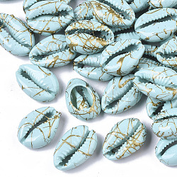 Spray Painted Natural Cowrie Shell Beads, Drawbench, No Hole/Undrilled, Light Cyan, 18~21x12~15x7mm(X-SSHEL-R047-03-A04)