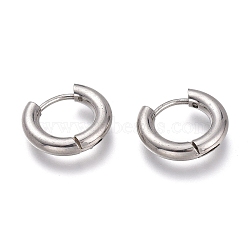 Tarnish Resistant 201 Stainless Steel Huggie Hoop Earrings, with 304 Stainless Steel Pin, Hypoallergenic Earrings, Ring, Stainless Steel Color, 9 Gauge, 14.5x3mm, Pin: 1mm(EJEW-L256-05A-P)