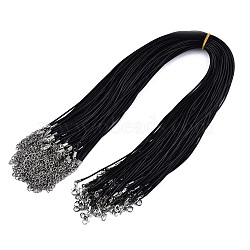 Waxed Cotton Cord Necklace Making, with Alloy Lobster Claw Clasps and Iron End Chains, Platinum, Black, 17.91 inch(45.5cm), 0.15cm, End Chains: 5.5~6cm long(X-MAK-S034-001)
