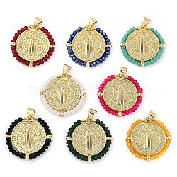 Brass Micro Pave Cubic Zirconia Pendants, Long-Lasting Plated, Lead Free & Cadmium Free, Real 18K Gold Plated, Round with King, Mixed Color, 24.5x25x2.5mm, Hole: 4mm(KK-U032-05G)