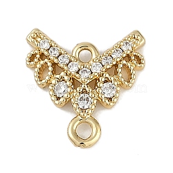 Brass Clear Cubic Zirconia V Shaped Connector Charms, Real 18K Gold Plated, 12x11.5x2mm, Hole: 1mm and 1.4mm(KK-I719-04G)