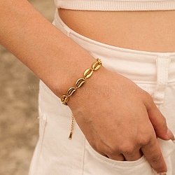 Ocean 304 Stainless Steel Cowrie Shell Link Chain Bracelets for Women, Real 18K Gold Plated, 6.65 inch(16.9cm)(BJEW-K271-04G)