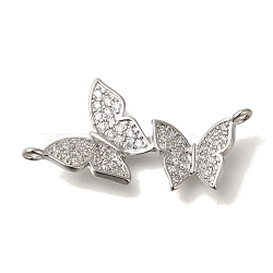 Brass Micro Pave Cubic Zirconia Pendants, Butterfly Charms, Platinum, 30x16x2.5mm, Hole: 1.2mm(KK-K389-033P)