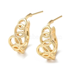 Brass Ring Stud Earrings, Half Hoop Earrings, Real 18K Gold Plated, 21x10mm(EJEW-C070-01G)