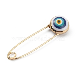 Alloy & Glass Safety Pins, Evil Eye, White, 37.5x10x5.5mm(AJEW-WH0323-29B)