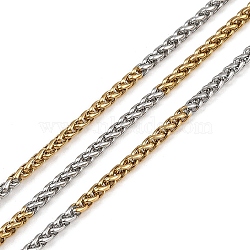 304 Stainless Steel Two Tone Wheat Chains, Unwelded, Ion Plating(IP), with Spool, Golden & Stainless Steel Color, 2~2.5mm(CHS-A019-02GP)