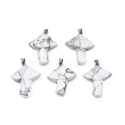 Natural Howlite Pendants, with Stainless Steel Snap On Bails, Mushroom, Stainless Steel Color, 27.5~28.5x23~25x9.5~10.5mm, Hole: 3x5mm(G-R480-02P)