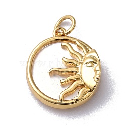 Natural Shell Pendants, with Brass Findings & Jump Ring, Long-Lasting Plated, Flat Round with Sun, Real 18K Gold Plated, 18x15.5x4mm, Jump Ring: 5x1mm, 3mm Inner Diameter(X-KK-L188-38G)