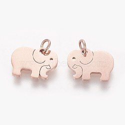 304 Stainless Steel Pendants, Elephant, Rose Gold, 11x14x1mm, Hole: 3mm(STAS-Q201-T463R)