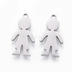 201 Stainless Steel Pendants, Manual Polishing, Boy, Stainless Steel Color, 18x9x1.5mm, Hole: 1.2mm(STAS-F231-063P)