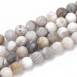 Natural Bamboo Leaf Agate Beads Strands, Frosted, Round, 8mm, Hole: 1mm, about 44~46pcs/strand, 14.5 inch(X-G-T106-028)