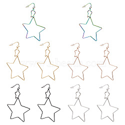 5Pairs 5 Colors Interlock Double Open Stars Dangle Earrings, 304 Stainless Steel Wire Wrap Large Geometry Drop Earrings for Women, Mixed Color, 75mm, Pin: 0.6mm, 1pair/color(EJEW-YS0001-03)