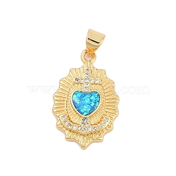 Brass Micro Pave Cubic Zirconia Pendants, Heart Charms, with Synthetic Opal, Long-Lasting Plated, Rack Plating, Lead Free & Cadmium Free, Real 18K Gold Plated, 24x15x3.5mm, Hole: 5x3mm(KK-I723-34G)