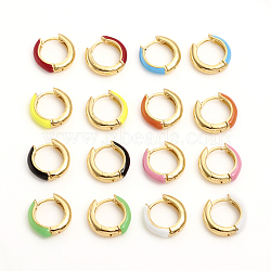 Brass Enamel Huggie Hoop Earrings, Ring, Golden, Mixed Color, 14x3.5mm, Pin: 1mm(EJEW-L234-81-G)